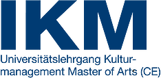 blaues Textlogo IKM Universitätslehrgang Kulturmanagement, Master of Arts (CE)